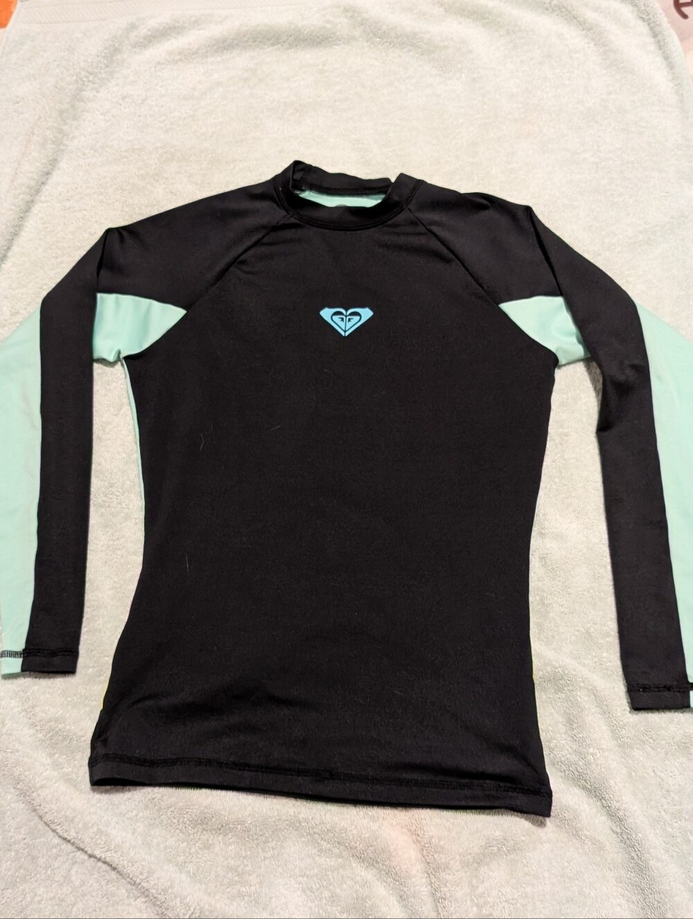 Roxy Black and Mint Long Sleeve Swim Rash Guard